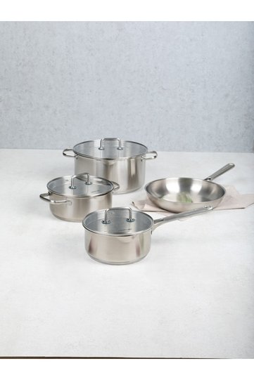 ,Cooking Set 7Pcs,Stainless Steel (16,20,24cm pots with lid+Fry pan 20cm)non-glossy