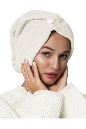 Marcella 100% Cotton Hair Drying Cap Elastic and Buttoned Towel Cap