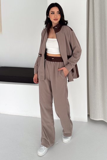 Women's Zippered Jacket and Pants Set – Casual Stylish Two-Piece Set with Elastic Waist