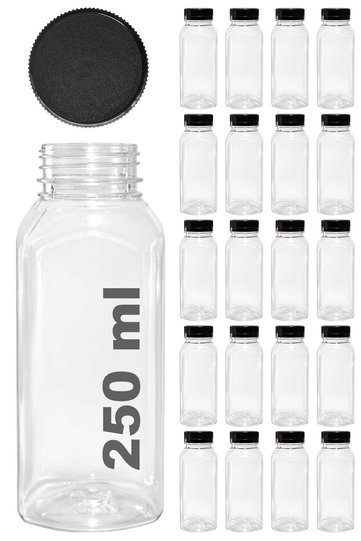 250 ml Smoothie Detox Bottle, 250 Cc Transparent Plastic Bottle, Detox Square-Shaped Fruit Juice Bottle, 20 Pieces.