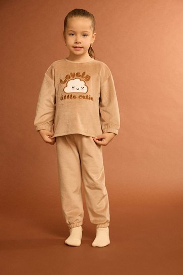 Pajama Set Cloud Printed Long Sleeve Welsoft Plush Top Baby Girl G1527A525Wn