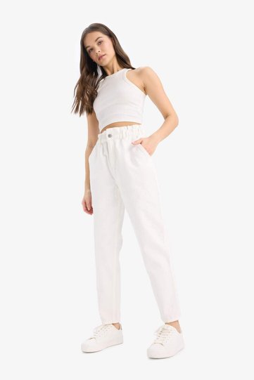 100% Cotton Paperbag Gabardine Fabric Trousers S2790Az22Sp