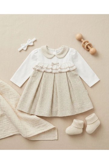 Girl - Baby Collar Glittery Beige Dress