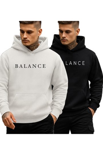 Set of 2 Black and White Balance Hooded Sweatshirts