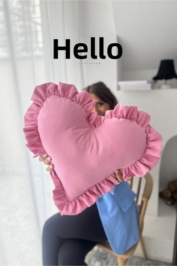 Candy Heart Ruffled Linen Filled Pillow / Throw Pillow