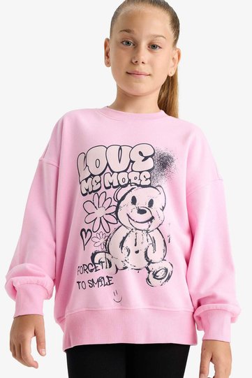 Oversize Wide Fit Crew Neck Printed Sweatshirt Girls E6755A825Au