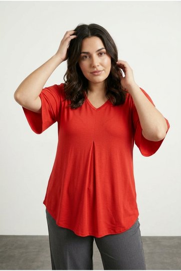 Plus Size V-Neck Patternless Asymmetrical Cut Lycra Blouse Mdl-5