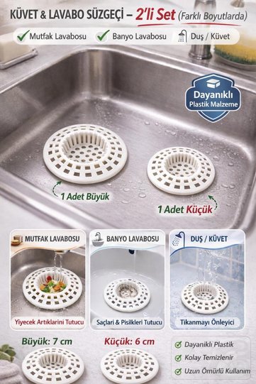 2-Piece Bathtub & Sink Strainer Set Anti-Clogging Drain Filter