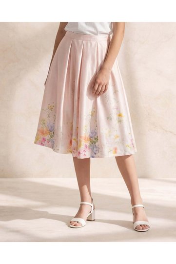 Senior Girls Pink Floral Placement Print Skirt