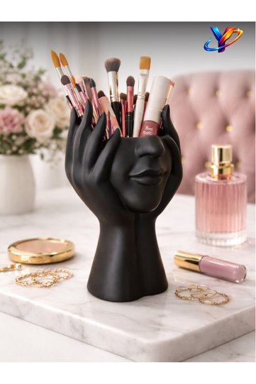 Facial Form Makeup Brush Holder 3D Decorative Table Organizer - 15 cm - Plastic