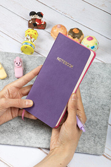 9X18 cm Purple Soft Vegan Leather Cover Checked Undated Note School Notebook