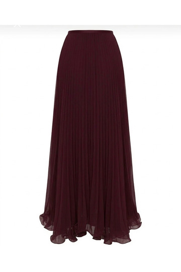 Tulle Pleated Skirt with Sequins at the Hem, Burgundy