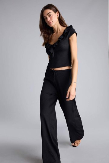 Wide Leg Wrinkled Textured Trousers H1595Ax26Sm