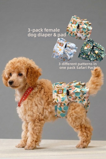 Safari Female Dog Menstrual Panties - Female Dog Diapers, Advantageous 3-Pack