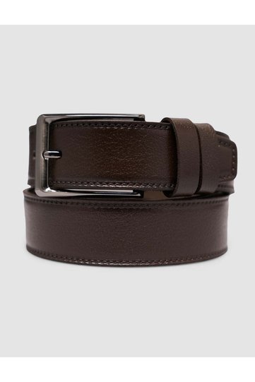100% Genuine Leather Men's Brown 3.5 cm Stitched Classic Belt