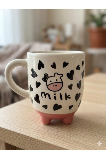 Cow Mug 09 Handmade 3D Cream Glossy Mug - Handmade Ceramic Mug