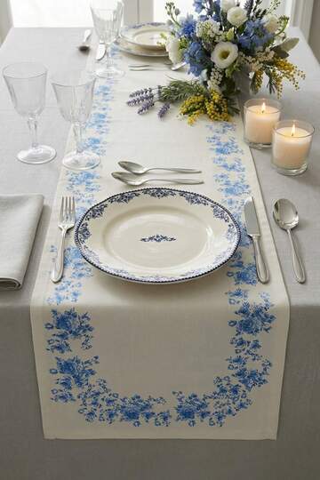 Vintage Themed Floral Digital Printed Runner 45X140Cm