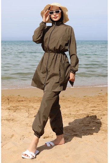 Hijab Hijab Swimsuit with Adjustable Waist and Functional Bag 5035-04 Khaki