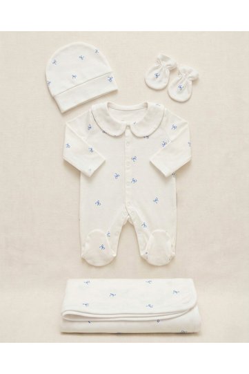 Blue Bows 4 Piece Hospital Discharge Set 100% Cotton