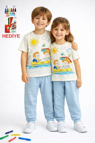 Kids Pajama Set with the Cutest Characters, Colorable with Its Special Pen (Does Not Leave Stains After Washing)