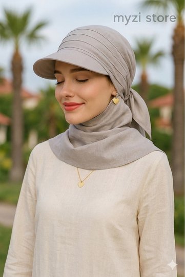 Women's Hijab Tie-On Hat with Visor and Sunshade, Summer Stylish Comfortable Model (Product Hat)
