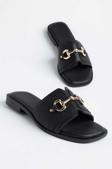 Cors Black Buckled Women's Slippers