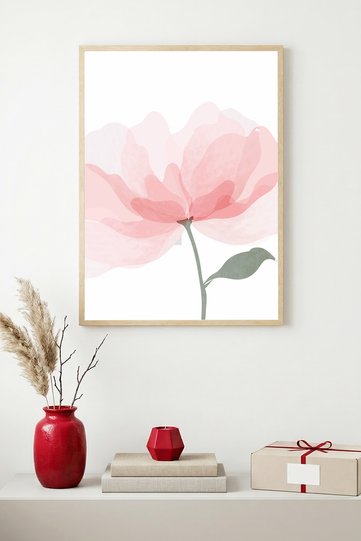 Natural Wood Framed Floral Pattern Painting - Pastel Tones |   Huhu1634 - Single Table Natural Wood Frame