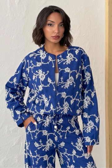 Floral Embroidered Zippered Jacket - Saks |   F1948 - Saks