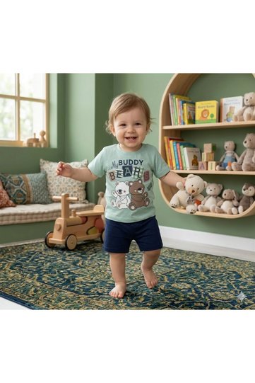 طقم شورت تي شيرت مطبوع عليه My Buddy Bears للأولاد الصغار من 6 إلى 18 شهرًا
