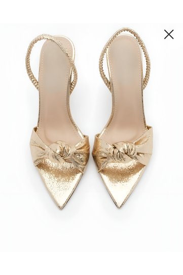 Women's Pointed Toe Knotted Back Elastic Heeled Sandals Zorin Gold (9cm)