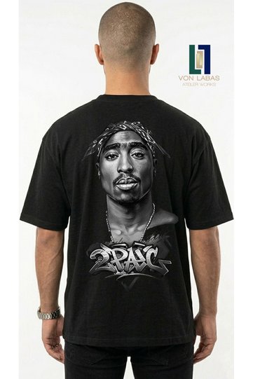 Black Oversized Unisex Tupac Graphic Printed Cotton Streetwear T-Shirt