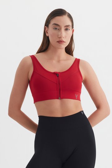 Women's Zipper Detailed Red Bustier / Sports Bustier