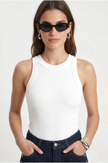 Women's Premium Texture White Ribbed Cotton Undershirt