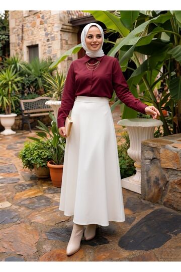 Elastic Waist Scuba Flared Skirt