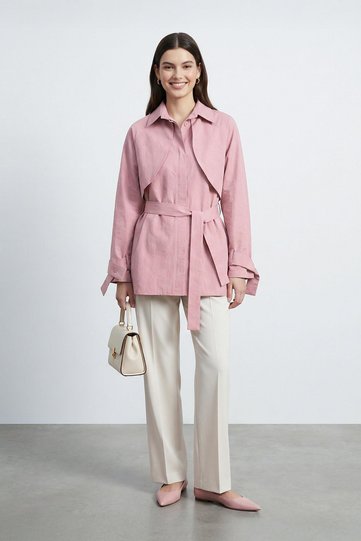 Women's Shirt with Collar, Cape and Belted Tunic Shirt - 20759