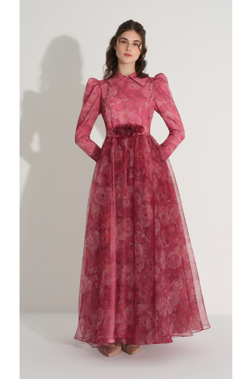 Belted Dalya Organza Dress Fuchsia