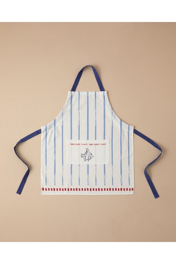 Jolly Blue Cotton Kitchen Apron 60X75 cm White - Blue