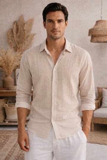 Men's Linen Blend Shirt Relaxed Summer Thin Fabric Stylish Casual Shirt
