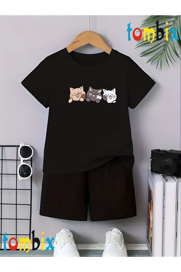 Uygunmoda Hi̇hello Printed T-Shirt Shorts Children's Set