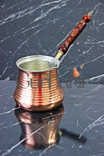 Tin-Coated Copper Turkish Coffee Pot with Wooden Handle 750 ml 7-8 Person Battal Size