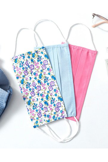 Flower Cotton Fabric Mask 9.5X18 cm Blue - Pink
