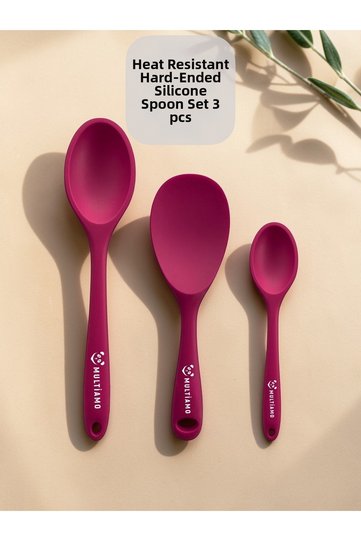 Hard Tip Heat Resistant Fireproof Non-Stick Silicone Long Short Deep Spoon 28 cm-20 cm / Short Spoon 22 cm