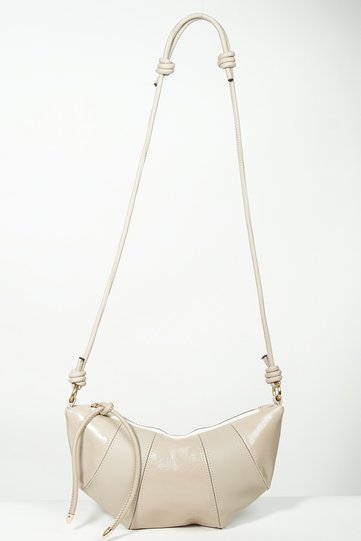 Women's Patent Leather Beige Croissant Shoulder Bag
