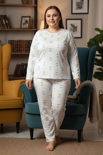 Heart Patterned Large Size Pajama Set