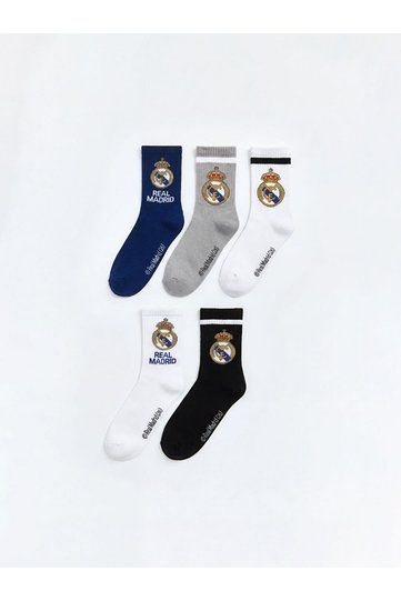 جوارب مختلطة للأولاد مطبوعة بشعار ريال مدريد، عبوة من 5 قطع