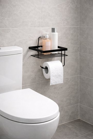 Strong Adhesive Black Toilet Roll Holder with Refills Toilet Roll Holder Wc Paper Holder Accessory
