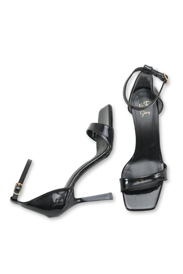 Light Black Patent Leather Closed Back High Heeled Ankle Strap Shoes