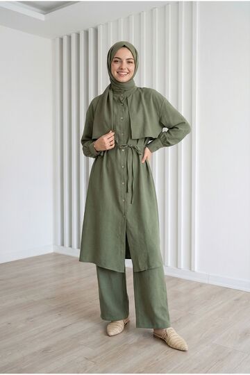 Belgin Bolerolu Tunic Long Pants Modal Suit-Zş7078 Khaki