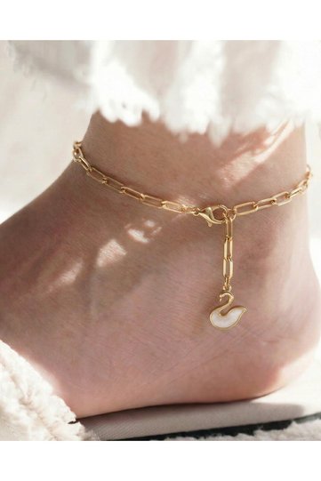 Trendy Swan Figured Paperclip Oval Chain Adjustable Anklet