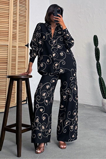 Embroidered Trousers - Black Pattern 2 |   F1900 - Black Pattern 2